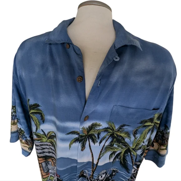 Big Dogs Hawaiian Biker Button Down Tropical Shirt Size Medium Short Sleeve - Picture 4 of 5